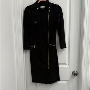 Calvin Klein Black Long Sleeve Dress with Gold Zippers